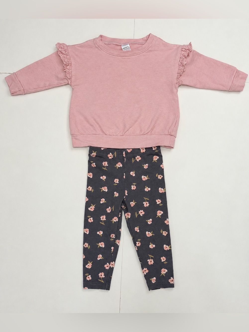 Carter's Baby Girl 2pc Pink Ruffle Sweatshirt & Floral Legging Set 12M